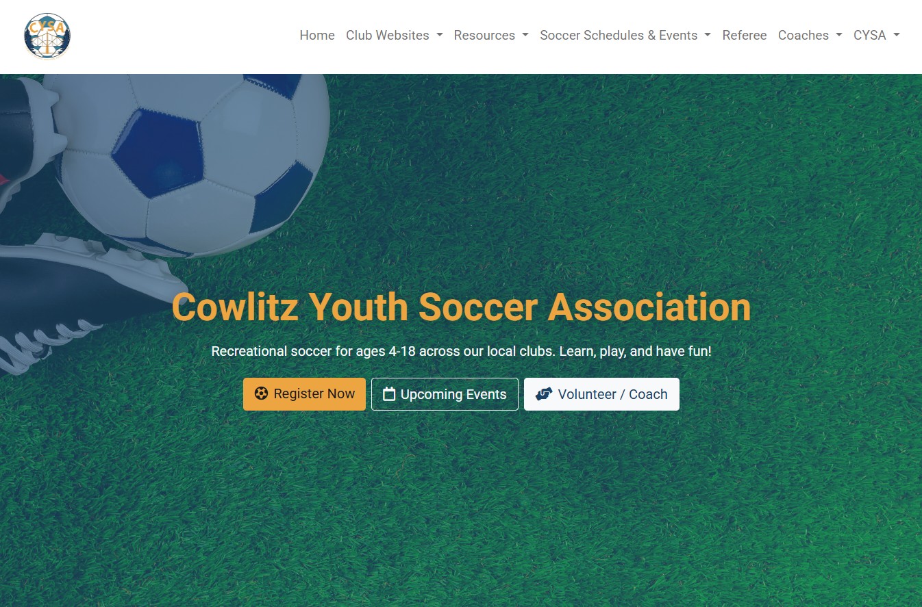 Cowlitz Youth Soccer Association website preview