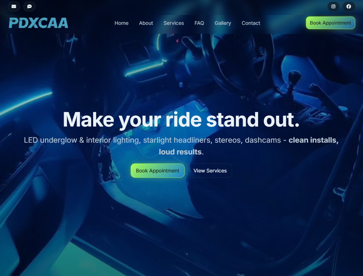 PDX Custom Auto Accessories website screenshot