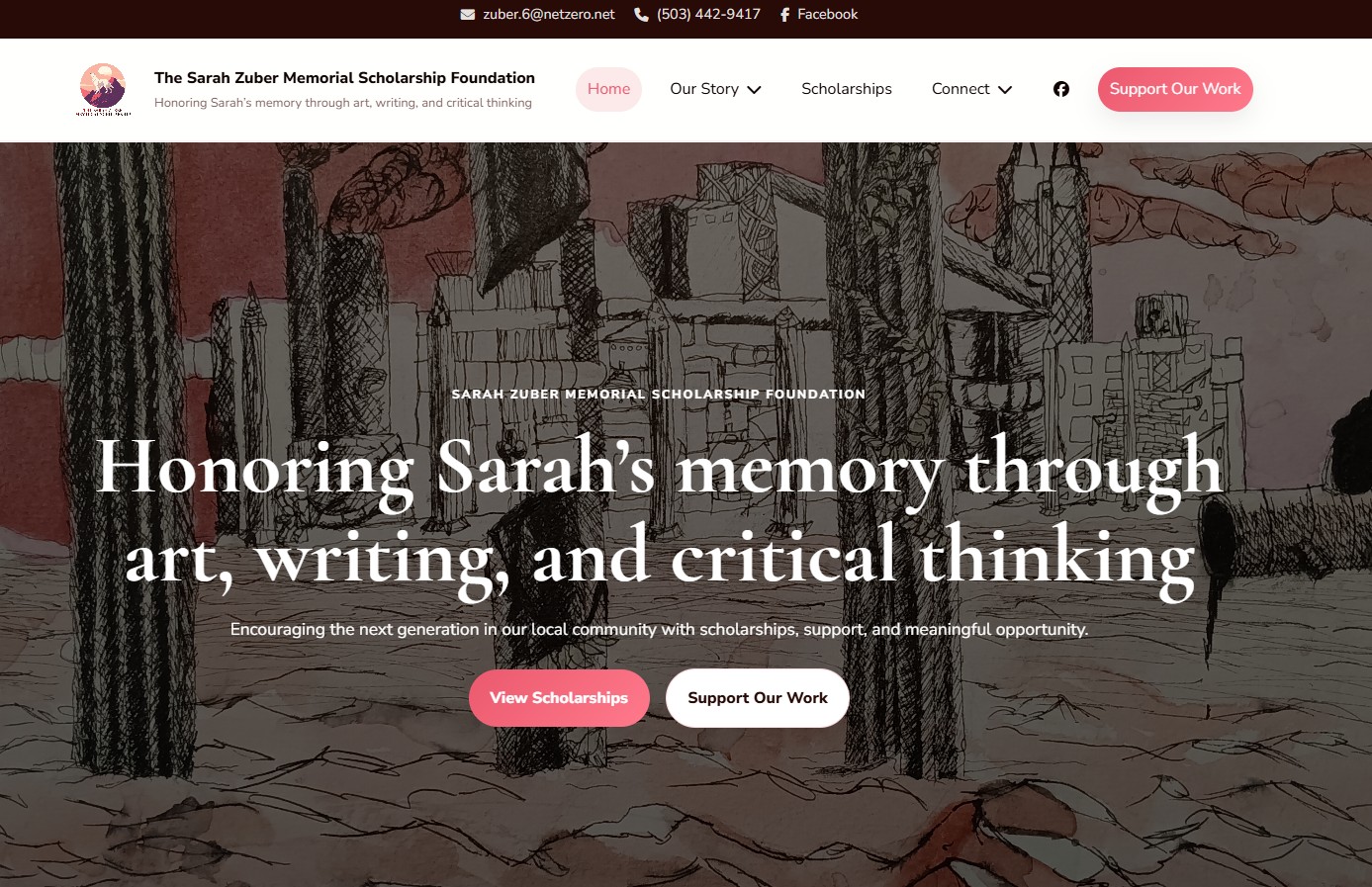 Sarah Zuber Memorial Scholarship Foundation website preview